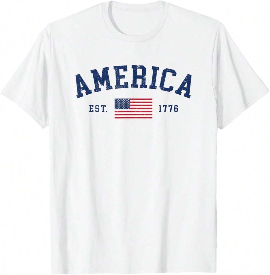 1 Pack Men's T-Shirt con bandera estadounidense, Estados Unidos, 4 de julio (EE. UU.) Camiseta de hombre - Blanco - Ver 1
