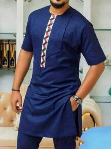 Dashiki African Men's Short Sleeve Printed 2 Pieces Suit Holiday Party Men's Casual Men's Suit