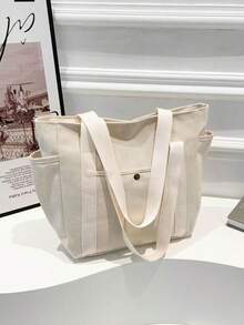 1 Piece Large Capacity Unisex Handbag New Korean Style College Style Middle School School Bag Casual Bag Crossbody Bag Canvas Bag Crossbody Bag, Shopping Bag, Festive Bag, Fashion Zipper Bag, Large School Tote Bag, Multiple Compartments, Suitable For Beach, School, Work And Daily Use Beach Bag Laptop Case - Multicolor - View 10