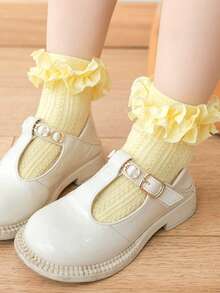 2Pairs Baby Girls Ankle Socks With Cable Pattern And Ruffle Lace Trim Cuff ,Cute And Nice,For Spring,Summer, Dance Socks&Party Socks&Daily Socks&Back To School UNIFORM Socks - Multicolor - View 4