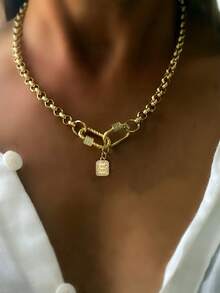 STYLEVER 1pc A-Z Gold Initial Letter Necklace,Twenty-Six Letter Necklace,Pendant Necklace,Special Meaning Necklace,Screw Clasp Link Chain Necklace,Stainless Steel Chain - Gold - View 13