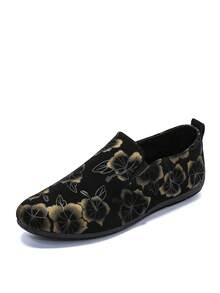 Men's Spring/Summer Slip-On Printed Loafers, Casual Moccasin Shoes - Gold - View 3