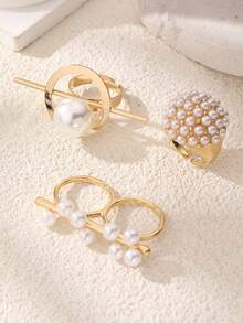 1/3pcs Asymmetrical Geometric Pearl Ring,Daily Wear,Jewelry For Women Gift - Multicolor - View 2