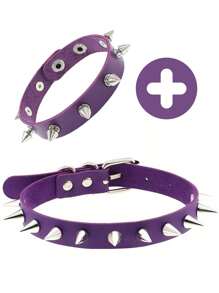 2pcs/Set Punk Rock Spiked Choker Collar And Bracelet Set, PU Leather Necklace And Cuff Accessories For Unisex, Suitable For Daily Wear, Festivals And Parties