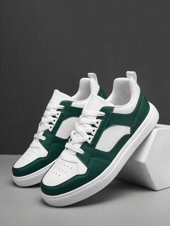 WANWEISI Men's Non-Slip Embossed Letter Pattern Contrast Color Lace-Up Athletic Shoes, Outdoor Sports Skateboarding Shoes - Men Tennis