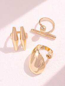3pcs/Set Minimalist Golden Asymmetrical Geometric Ring Set, Versatile Jewelry Gift For Women, Suitable For Party Wear - Multicolor - View 5