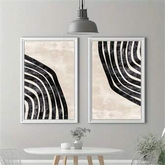 1Pc/2Pcs Black & White Geometric Wall Art Decor Posters Modern Minimalist Abstract Canvas Prints Fashion Paintings For Living Room Bedroom Home Office Dormitory Decor Wall Background Design Picture Framed/Unframed ,Wall Art With Frame