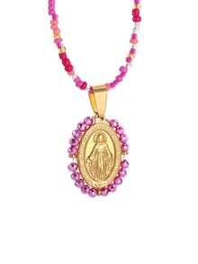 1PC New Stainless Steel Catholic Guadalupe Our Lady Of Our Lady Of Pendant Virgin Mary Statue Beaded Necklace Women's Fashion Lucky Jewelry Gift - Multicolor - View 10