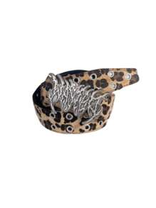 Vintage Leopard Print Dual Exhaust Hole Men's Belt, Punk Rock Cyber Flame Cowboy Elements, Versatile For Sweatshirt, Jeans, Suitable For Daily And Holidays