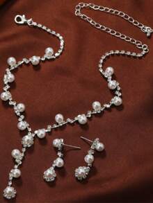 Silver Tone Jewelry Set - Earrings And Necklace, Simple Design For Daily Wear, Party And Wedding - Silver - View 6