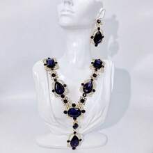 1 套奢华女士珠宝套件，时尚优雅项链耳环 3 件套，适合新娘、婚礼、正式场合、宴会和派对 - 紫色 - 查看 11