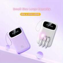 LADAPU Pin dự phòng sạc nhanh 10000mAh Mini Cute 5V2A, Bộ sạc điện thoại di động di động dung lượng lớn có thể sạc lại kích thước nhỏ, tích hợp 4 dây cáp, Màn hình kỹ thuật số thông minh, Giao diện Micro, Đầu ra & Đầu vào USB-C, Bộ pin du lịch ngoài trời Thích hợp cho Kỳ nghỉ hè Du lịch/Cắm trại ngoài trời và Nguồn điện dự phòng khẩn cấp Quà tặng cho Gia đình, Bạn bè, Màn hình hiển thị nguồn điện sinh nhật, Bộ sạc di động - Màu tím - Xem 3