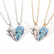 Set de 2 collares colgantes de acero inoxidable con diseño de dibujos animados adorables de Stitch, collar magnético de pareja adorable, adecuado como regalo para su pareja, regalo de pareja, regalo para ocasiones festivas