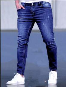 Men's Casual Fashion Ripped Skinny Stretch Denim Jeans - Dark Wash - View 2