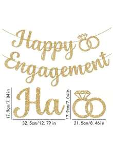 1 Set Engagement Party Decoration Banner, Gold & Rose Gold "Happy Engagement" Celebration Banner, Bachelorette Party Banner, Bride & Groom Engagement Party Supplies - Gold - View 3