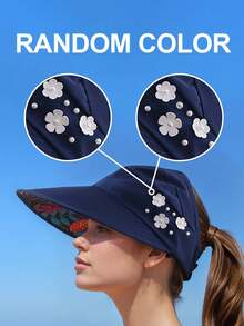 1pc Simple & Fashionable Wide Brim Sun Hat, Bohemian Style Ponytail Baseball Cap, Outdoor UV Protection Face Shield Sunhat For Summer - Multicolor - View 6
