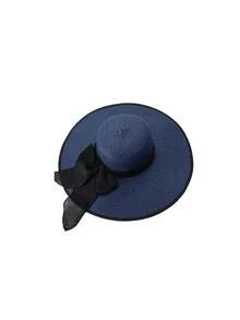 1 件休闲优雅蝴蝶结纯色波西米亚风宽边圆顶草帽，防紫外线，防风，装饰蝴蝶结，多功能适合夏季户外海滩遮阳帽，礼物 - 圓頂草編帽 - 查看 33