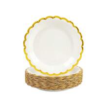 10/20/50 件，白色和金色扇形纸盘、纸杯和餐巾，带金箔蛋糕盘、甜点盘、一次性派对纸盘，用于生日、婴儿洗礼、婚礼、派对装饰、一次性餐具套装、纸盘、餐巾、杯子，用于毕业、生日、鸡尾酒会