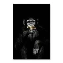 1pc Animal Black Funny Monkey Poster Canvas Painting Modern Home Living Room Bedroom Living Room Home Decoration Wall Art Gift Optional Frame ,Wall Art With Frame