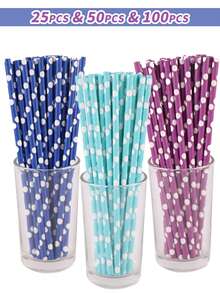 1 Packung mit 25/50/100 Stück Einweg-Papierstrohhalmen, mehrfarbiges Farbverlauf-Punktmuster, geeignet für Party, Restaurant, Desserts, Milchtee, Saft, DIY Dekorationen, Schulmaterial