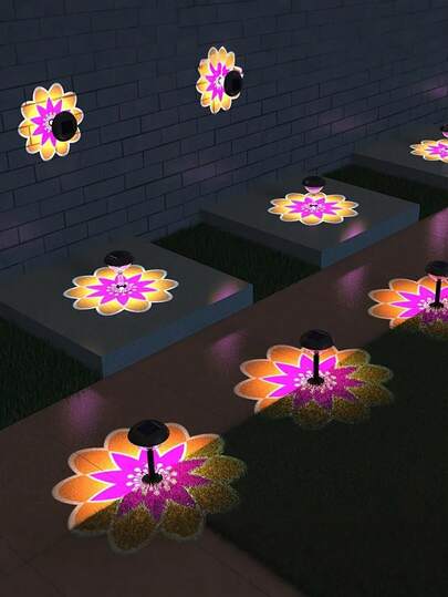 1pc/2pcs Solar Powered Flower Petal Projection Light, LED Floral Outdoor Garden Lamp, Outdoor Landscape Lighting, Smart Sensor Light, Floor Lamp, Desk Lamp, Petal Path Light, Solar Powered Outdoor Garden Decor With Colorful Projection, Outdoor Lighting For Yard, Backyard, Garden, Pathway, Patio, Lawn, Bedroom, Desk, Corridor