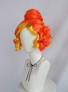 Orange und gelb gewellte, lockige Ms. Frizzle Cosplay-Perücke, 10 Zoll große synthetische Damenperücke für Halloween-Partykostüme, Schulkarnevalskonzerte, Urlaubsfotografie, Themenveranstaltungen, Comic-Con-Ausstellungen