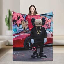 1pc Kawss Kawaii Kaw Anime Glam Style Flannel Blanket Super Soft Warm Bed Blanket Sofa Bedding Bedroom Sofa Office Car Four Seasons Cozy Shaggy Blanket Girls Boys Adult Gift
