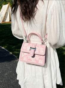 Mini Flower Graphic Square Bag Top Handle Flap