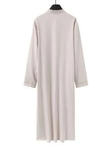 Men's Traditional Long Sleeve Embroidered Mandarin Collar Loose Robe, Casual & Formal Muslim Abaya - Khaki - View 3