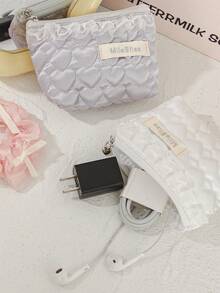 1 Piece Cute Embroidered Pattern Coin Purse Ruffled Lace Edging Decor Lipstick Storage Bag Mini Zippered Cosmetics Bag With Love-Shaped Pendant Soft Foam Quilted Design Handbag For Children Girly Makeup Bag Suitable For Jewelry Organizer, Lip Oil Organizer, Nail Polish Organizer, Lipstick Organizer, Sanitary Towel Organizer Women's Purse Cute Cosmetics Organizer Bag Makeup Pouch - Multicolor - View 4