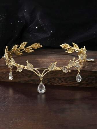 1pc Crystal Leaf Headband, Crystal Hair Accessory, Jewelry Headband, Bridal Wedding Headpiece, Retro Leaf Necklace, Rhinestone Forehead Hair Band, Pendant Hairband, Bride Headdress