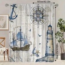 两件套航海系列锚灯塔指南针印花家纺窗帘，杆口袋设计，方便悬挂，保护隐私，适用于卧室、客厅、厨房、书房、餐厅、游戏室、家居装饰必备窗帘客厅窗帘房间装饰家居装饰客厅厨房装饰客厅装饰房间装饰窗帘卧室