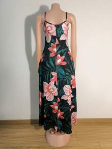 Plus Size Summer Vacation Floral & Plant Print Maxi Slip Dress Elegant Party - Multicolor - View 2