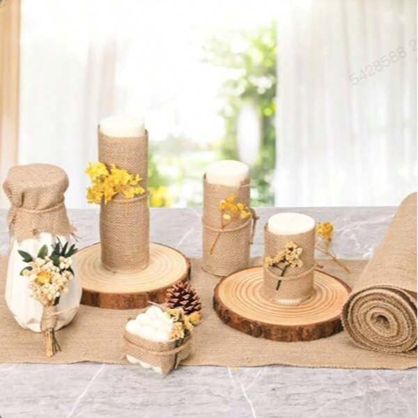 Jute Tablecloth Roll 30 Cm X 100 Cm , Table Runner, Edges Are Nicely Sewn And Can Be Cut, Suitable For DIY Wedding Party