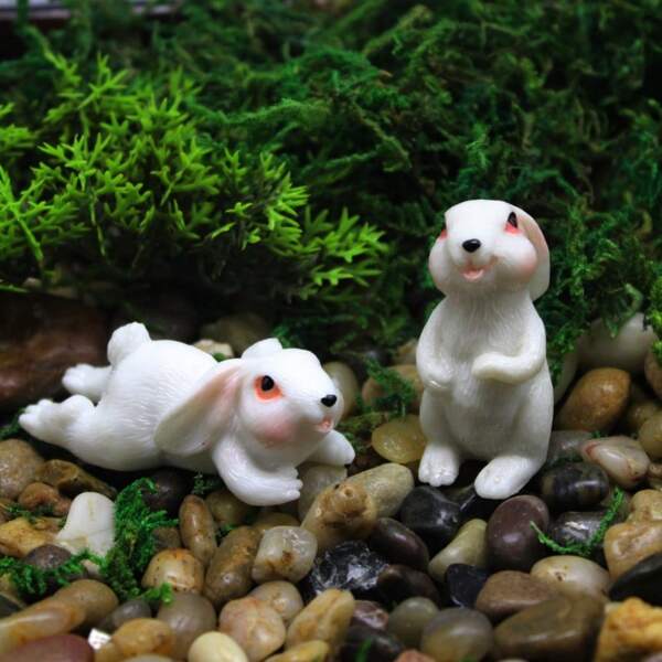 2 Stücke Miniatur-Kaninchen Outdoor Garten Dekoration, Harz Handwerk Ornament für Pflanztöpfe, Bonsai, Sukkulenten