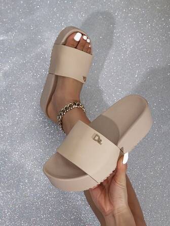 Summer New PVC Fashionable Slip-On Wedge Sandals With Thick Sole For Women, Comfortable Beach Slippers