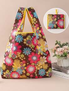 1pc Floral Print Tote Bag, Reusable Grocery Shopping Bag, Large Capacity, Multipurpose, Sturdy And Durable - Multicolor - View 22