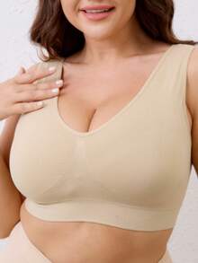 1pc Seamless Wirefree Lifting Shaping Adjustable Soft Side Gathered Yoga Cups Sleep Sports Bra For Plus Size Women, Comfortable And Supportive