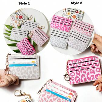 Mini Ultralight Thin PU Pattern Printed Pocket Card Holder Wallet, Multi-Card Slots (7 Card Slim / 3 Card With Zipper), Card & Cash Storage, ID Document Holder, Travel Card Wallet, Gift For Women, Festival, Valentine's Day, Birthday