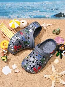 1 Pair Boys' Comfortable, Fashionable, Lightweight, Casual, Cute Print Outdoor Beach Sandals, Suitable For Summer - Grey - View 5