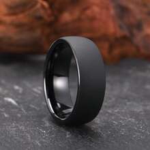 1pc 8mm Black Matte Tungsten Steel Ring, Durable & Scratch Resistant, Laser Engravable For Personalization, Suitable As Wedding Band Or Gift - Black - View 22