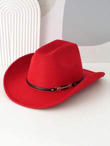 1PC Solid Color Woolen Top Hat, Fashionable And Personalized Leather Belt Buckle Decoration, Fashionable And Versatile, Novel And Interesting Top Hat With Wide Brim, Suitable For Western Themed Parties, Parties, Engagements, Role-Playing, Graduation Ceremonies, Performance Dances, Festivals, Birthday Celebrations, Music Festivals, Etc - Buckle - View 3