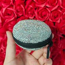1pc Luxury Rhinestone Headphone Case, Storage Bag, Portable Electronic Accessory Case For Headphones, Charging Cables , Sturdy And Durable Portable Hard Shell Storage Case, Shockproof Protection Travel Storage Travel Essentials Back To School