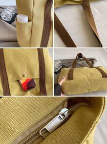 1 pezzo Borsa unisex di grande capacità, nuovostile coreano, borsa a tracolla casual per scuola/università, borsa a tracolla in tela, borsa a spalla, borsa per festival, borsa con chiusura lampo, borsa da scuola di grandi dimensioni, con scomparti multipli, adatta per spiaggia, scuola, lavoro e uso quotidiano