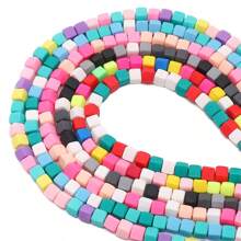 60pcs 6mm Soft Clay Square Beads Handmade Bracelet Necklace Jewelry DIY Accessory Material Kit, Colorful Beading Supplies