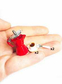 1pc/5pcs/6pcs 1:12 Scale Dollhouse Mini Coffee Maker Set, Realistic Metal-Tone Coffee Pot Model With Resin Coffee Cup/Saucer, Metal Spoon, Kitchen Accessories For Toy House, Party Decor, Interesting Lifelike Playset!