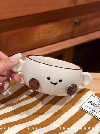 1 件手绘可爱小脚印陶瓷碗带手柄
