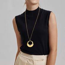 1 pieza Collar largo con colgante circular minimalista, material de acero inoxidable enchapado en oro de 18K, sexy y versátil para uso diario, regalo festivo