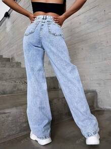 [Knee Ripped] High Waisted Wide Leg Jeans For Women, 2025 All Season, Floor Length Straight Leg Pants To Elongate Legs, Vintage Street Style Versatile Jeans
