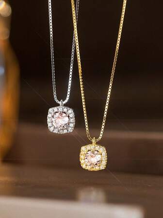 1 st halsband i 925 sterlingsilver med kubisk zirkonia, minimalistiskt fyrkantigt hänge, elegant lyxig nyckelbenskedja med hjärtformad diamant, mångsidig för vardagsbruk, fest, present, premiumsmycken för kvinnor